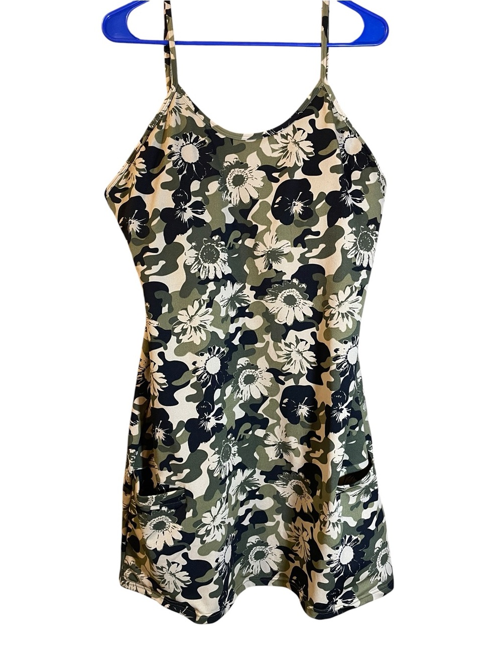 POP Fit Green Black Cream Floral Camo Dress